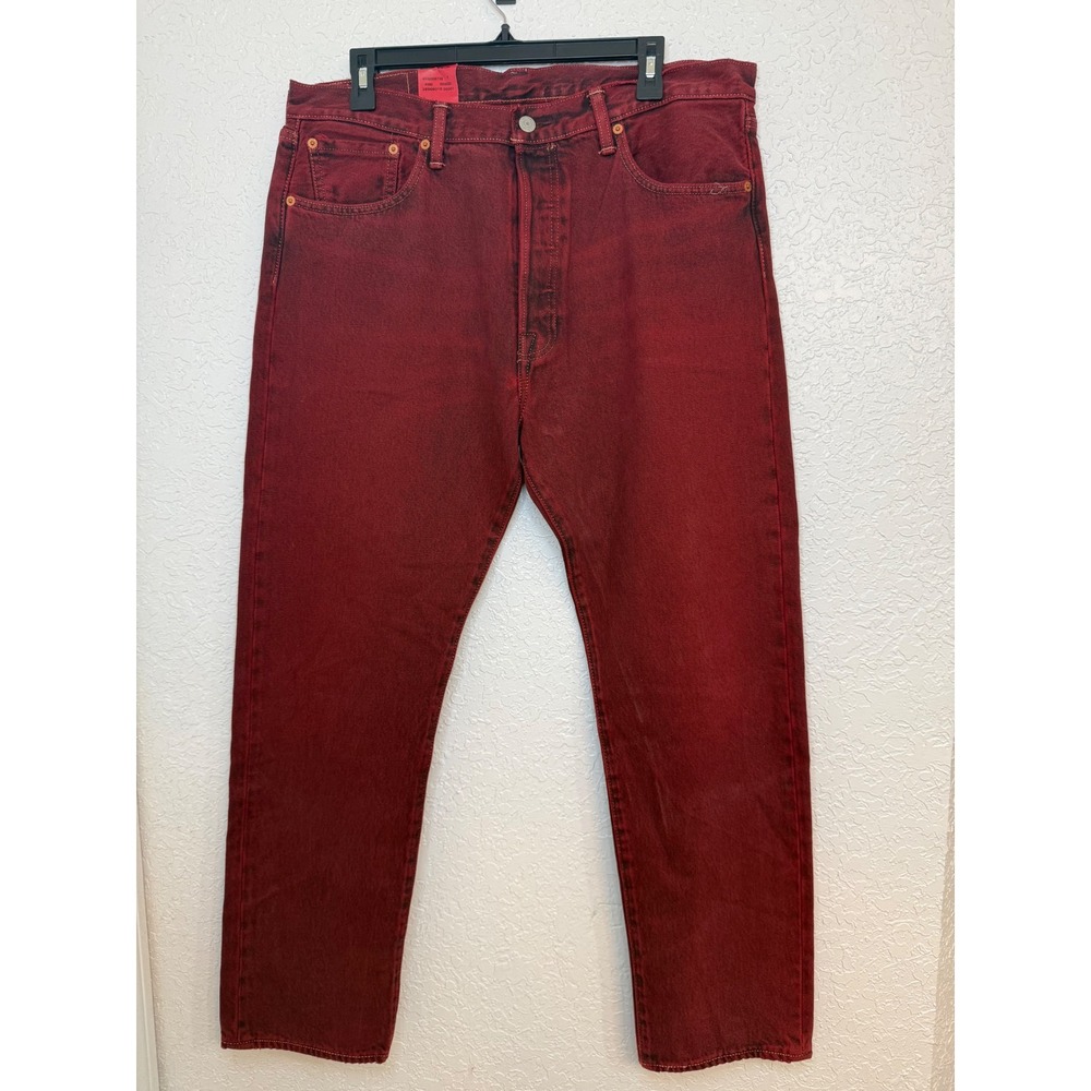 Levis 501 CT Mens 36x30 Customized Tapered Red Overdye Denim Jeans NWT